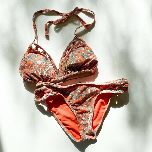 O'Neill Other - O'neill Orange Floral Halter Bikini Top Bottom